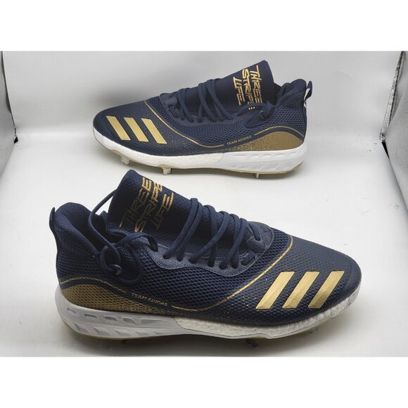 Adidas Icon V Boost Baseball Cleats Men's 13.5 Navy Gold Metal Three Stripe Life - Picture 4 of 13